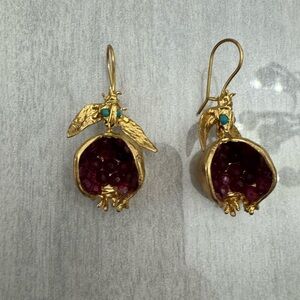 NWOT Handmade Pomegranate Persephone Gold Dangle Earrings